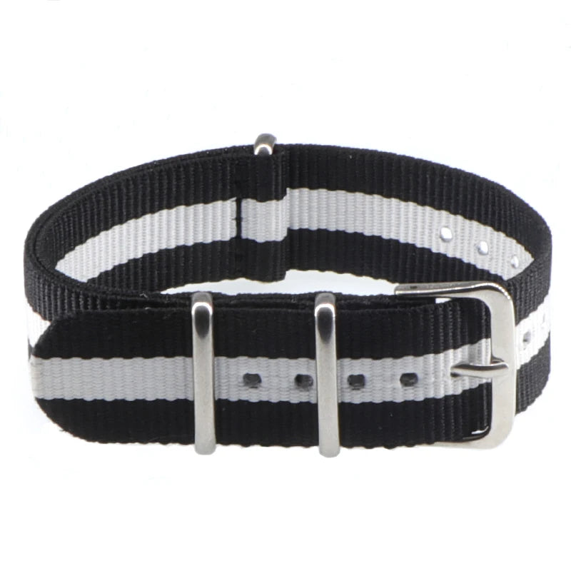 Striped Nylon Watch Strap with Silver Buckle (16-22mm)