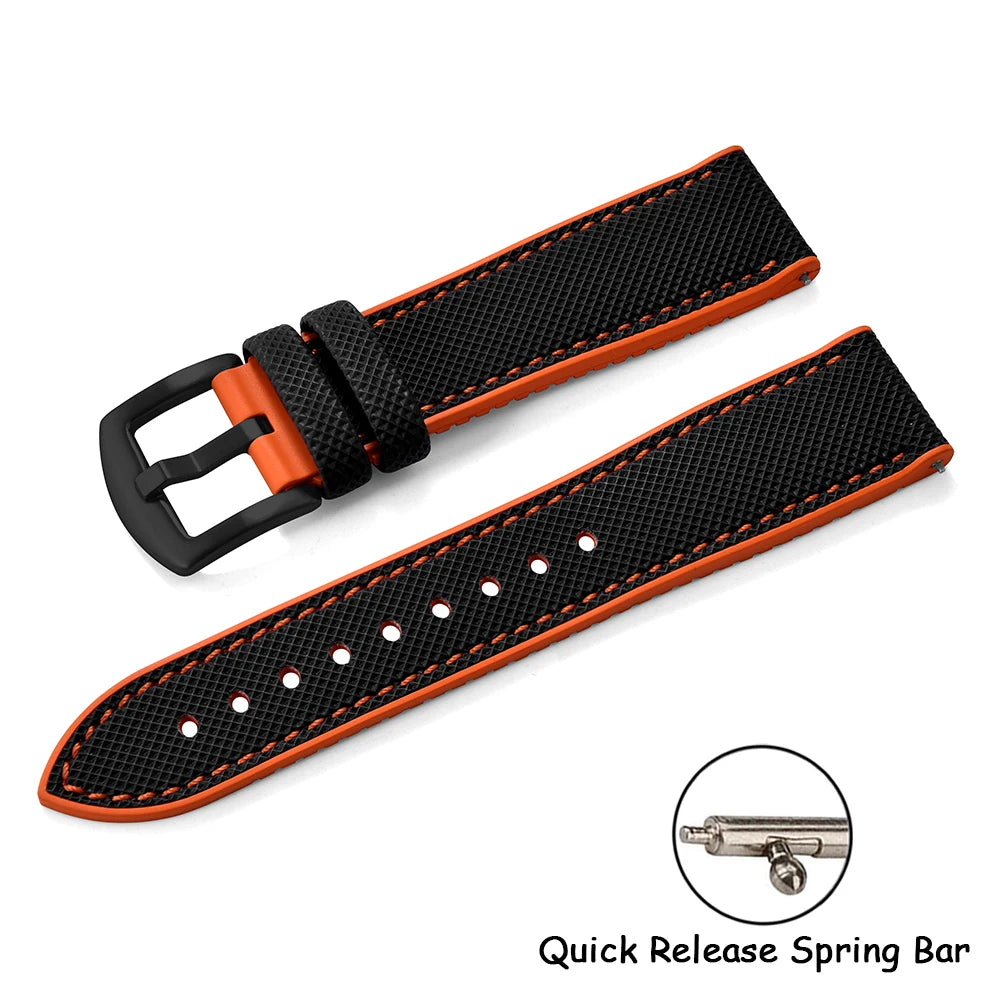 18/20/22/24mm Universal FKM Rubber Strap Waterproof Quick Release Sailcloth Leatehr Watch Band For Longines Seiko Omega IWC Belt