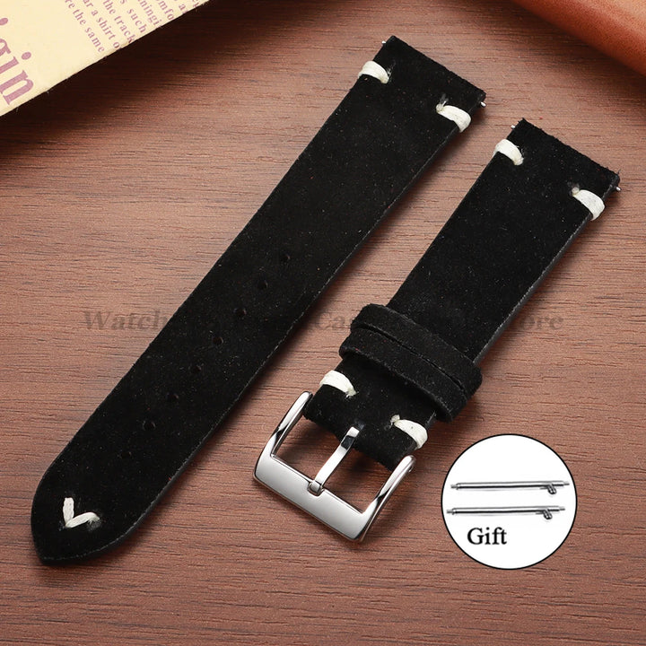 Suede Leather Vintage Watch Strap – 18/20/22mm, Blue Quick-Release