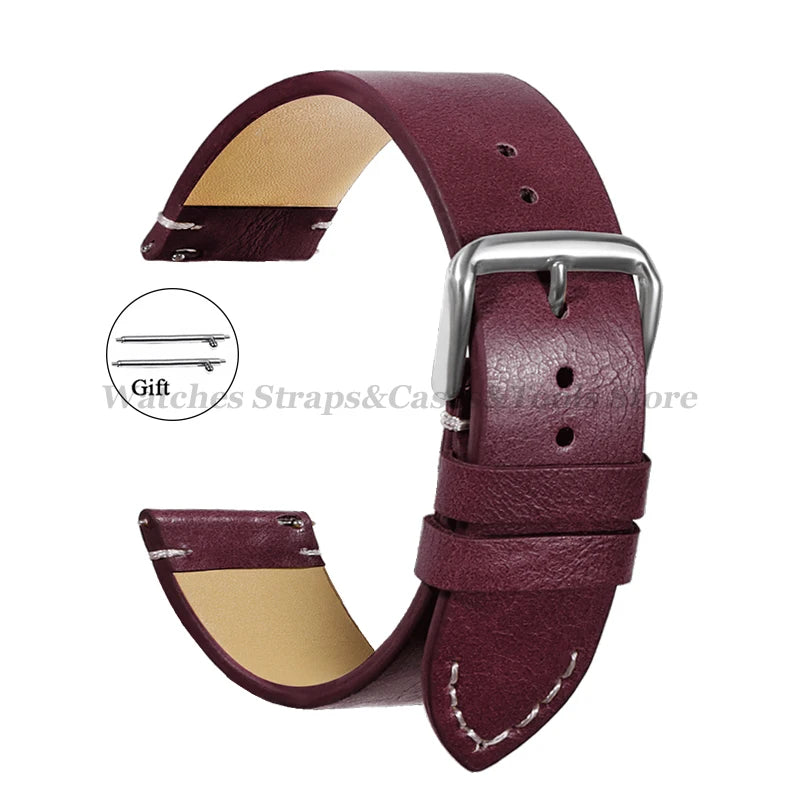 Vintage Leather Watch Strap – 18–24mm, Soft Quick-Release for Omega & Huawei GT4