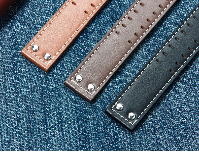 Double Row Hole Leather Watch Strap 20/22mm for Hamilton & Seiko