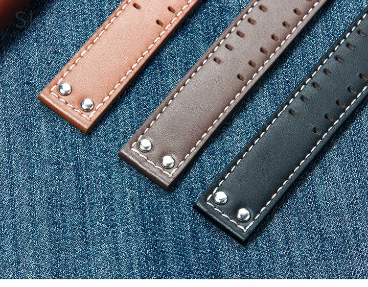 Double Row Hole Leather Watch Strap 20/22mm for Hamilton & Seiko