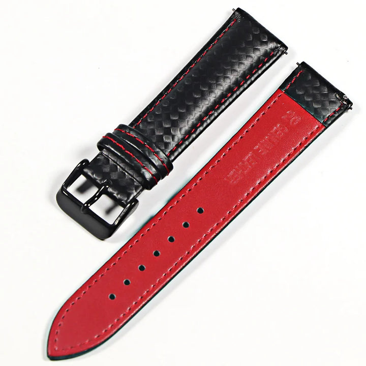 Genuine leather bracelet Carbonfiber grain Watchband 18mm 20mm Red Orange stitching watch band 20mm 22mm watch strap