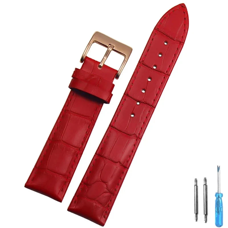 Genuine Leather Watch Strap – 14–24mm with Steel Buckle & Tool