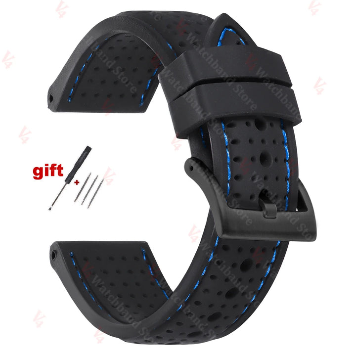 Premium Silicone Watch Band Waterproof Soft Rubber Strap 20mm 22mm 24mm Breathable Watch Strap Replacement for Universal Watch