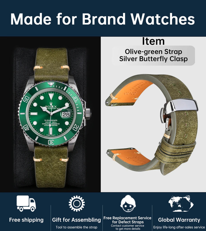 Luxury Quick Release Watchband Accessories For OMEGA Breitling Oris Bracelet Handmade Italian Pueblo Cow Leather Watch Strap