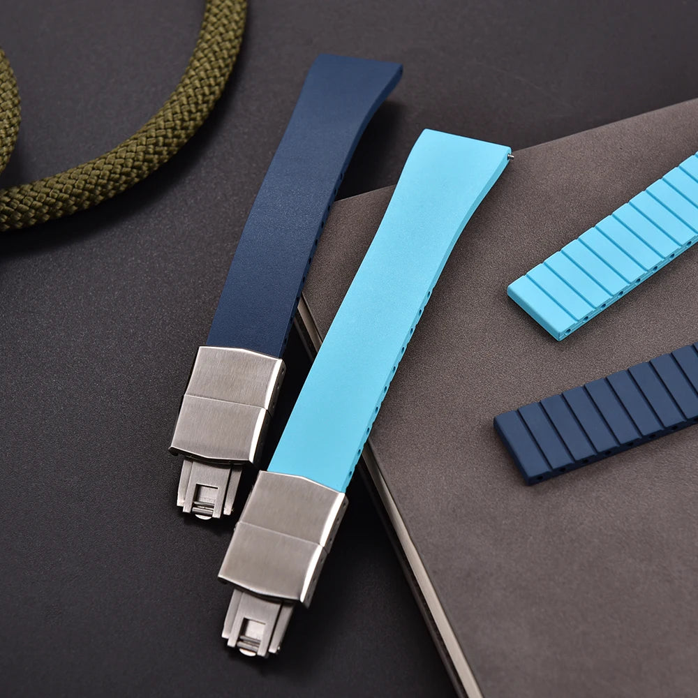 CTS FKM Rubber Watch Strap 16mm 18mm 19mm 20mm 21mm 22mm Quick Release Butterfly Buckle Watch Band CTS Strap For Cut To Size