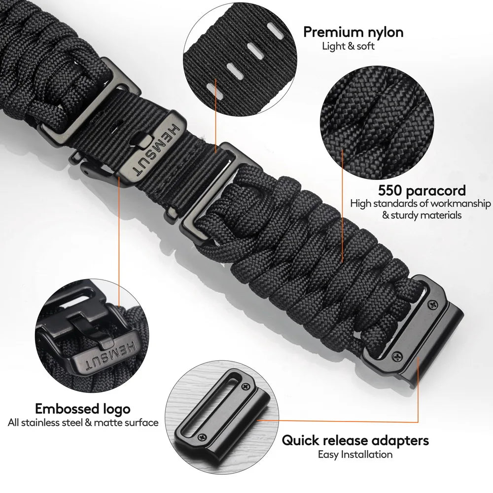 Nylon Braid Quickfit Watch Band 22-26mm for Garmin Fenix, Tactix, MK3, MARQ, Forerunner