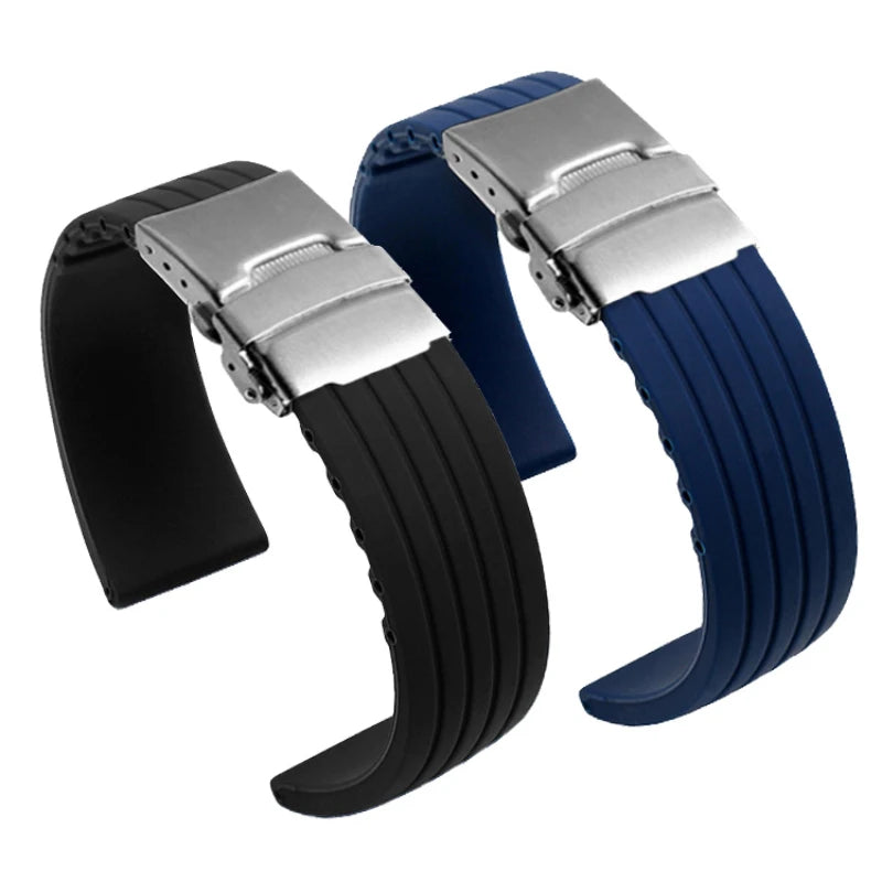 Striped Rubber Tire Watch Band 18–24mm with Deployment Buckle
