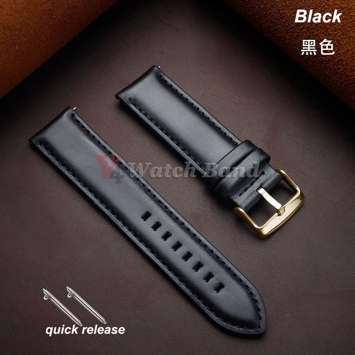Gold Pin Buckle Brown Cowhide Leather Watch Strap – 18-26mm