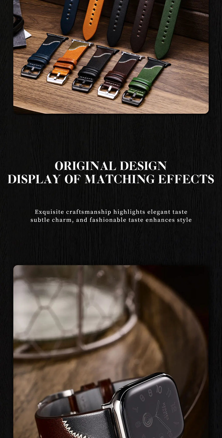 Luxury Bicolor Leather Strap For Apple Watch, Ultra3 49mm, Series11, 10, 46mm, 42mm, 45mm, 44mm, 41mm, 40mm, Handmade Watch Band
