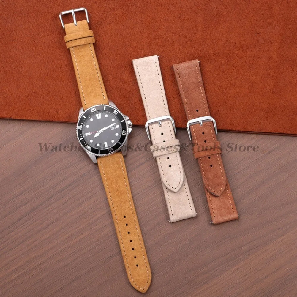 Vintage Suede Cowhide Leather Watch Strap (18–22mm, Quick Release)