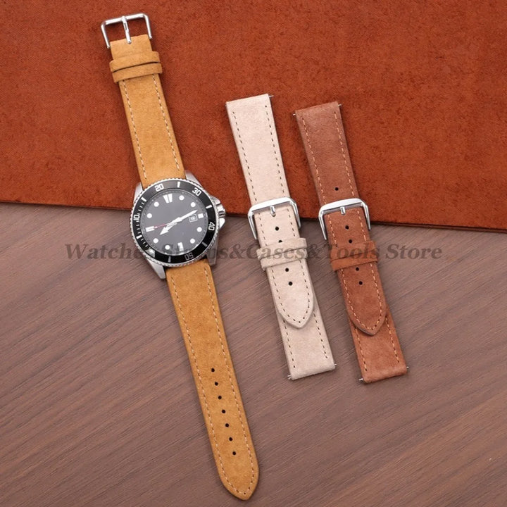 Vintage Suede Cowhide Leather Watch Strap (18–22mm, Quick Release)