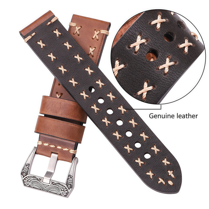 Handmade Genuine Leather Watch Strap 22–24mm with Retro Stainless Steel Buckle