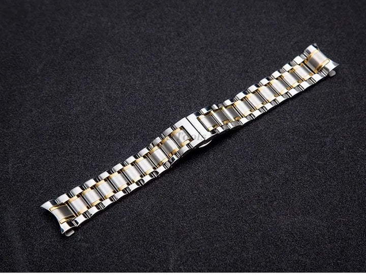 Curved-End Stainless Steel Watch Strap – 12–24mm, Butterfly Clasp