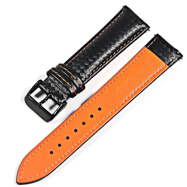 Genuine leather bracelet Carbonfiber grain Watchband 18mm 20mm Red Orange stitching watch band 20mm 22mm watch strap