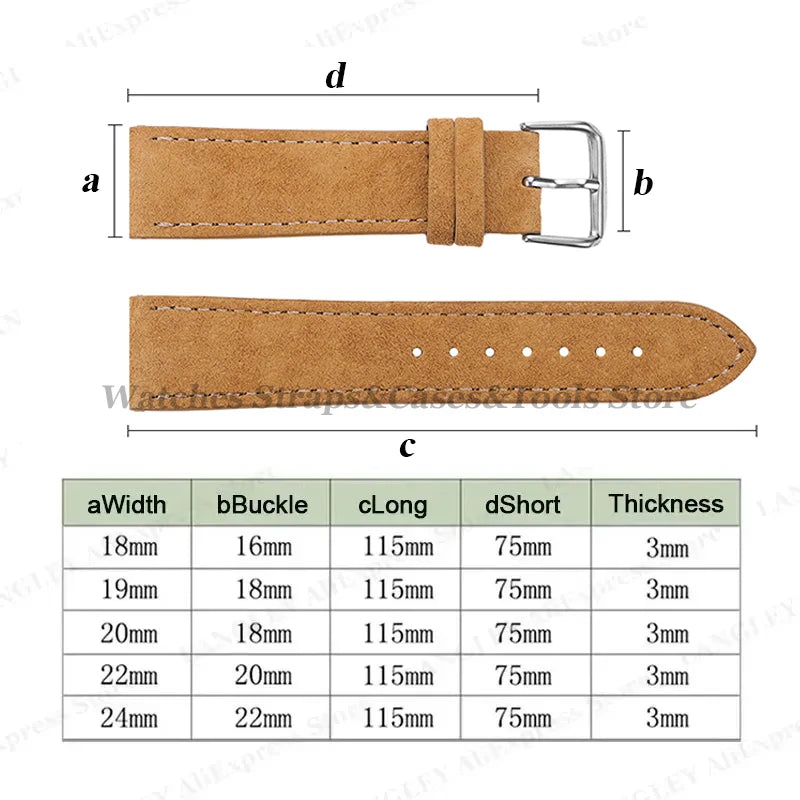 Vintage Suede Cowhide Leather Watch Strap (18–22mm, Quick Release)