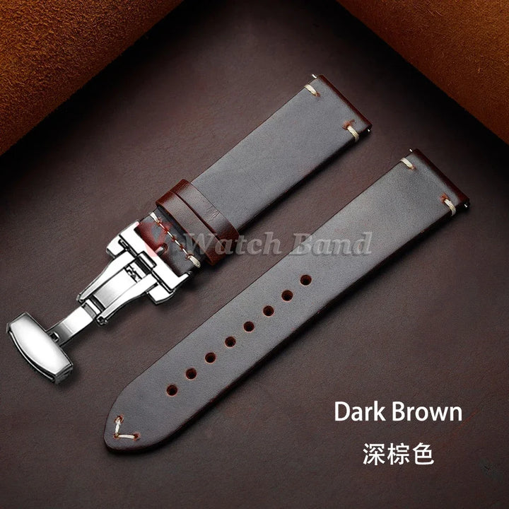 Seiko Vintage Oil Wax Leather Watch Strap – 18–24mm, Butterfly Buckle