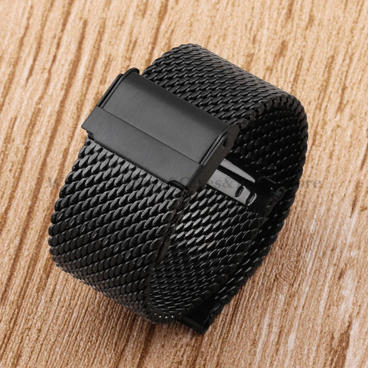1.0mm Milanese Mesh Stainless Steel Watch Strap – 18–24mm, Quick-Release with Folding Buckle