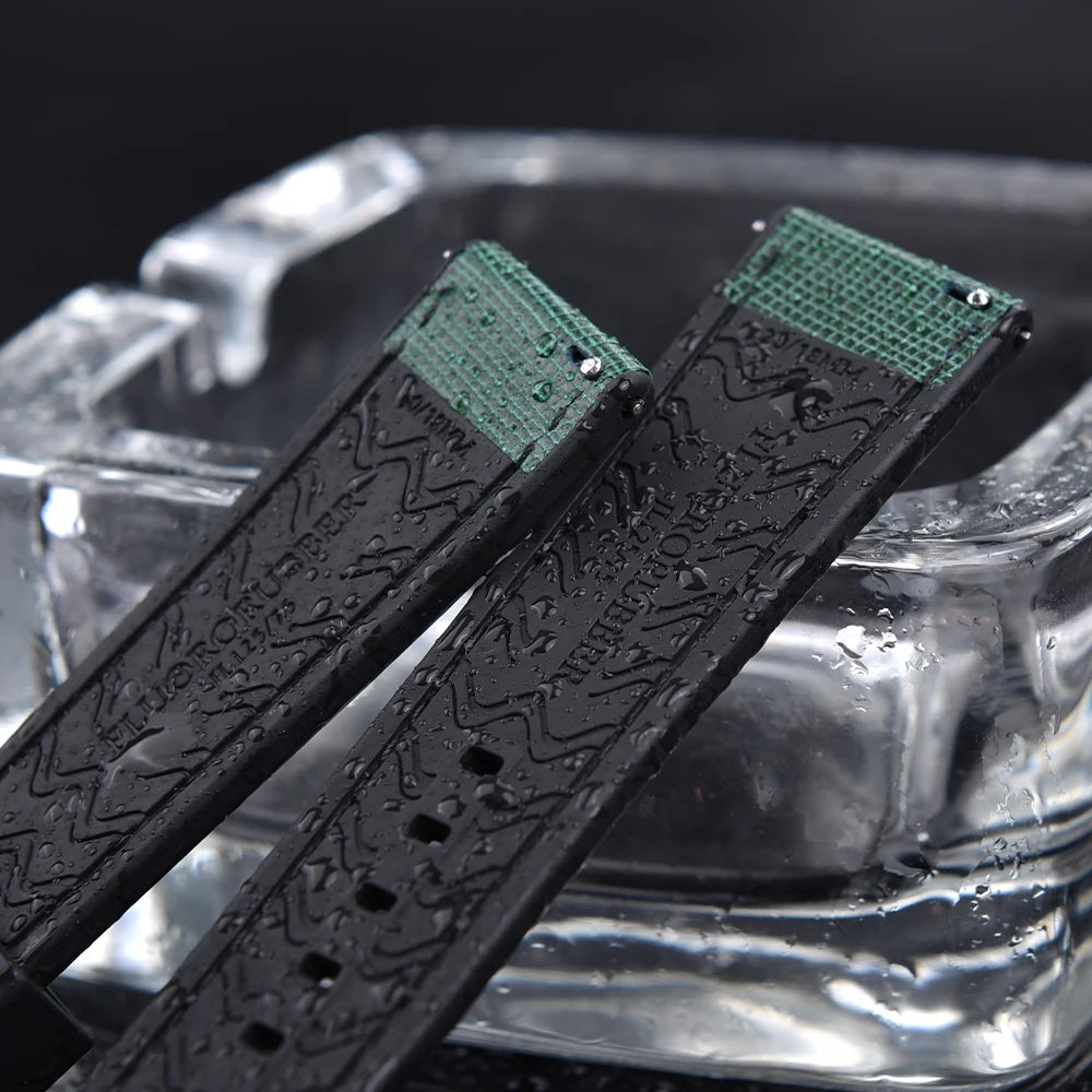 JUELONG New Design FKM Watch Strap 20mm 22mm Quick Release Hybrid Fluoro Rubber Saffiano Leather Watchbands