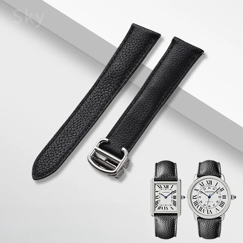 Cowhide Watch Strap Accessories for Cartier Tank – 16–23mm, Stainless Steel