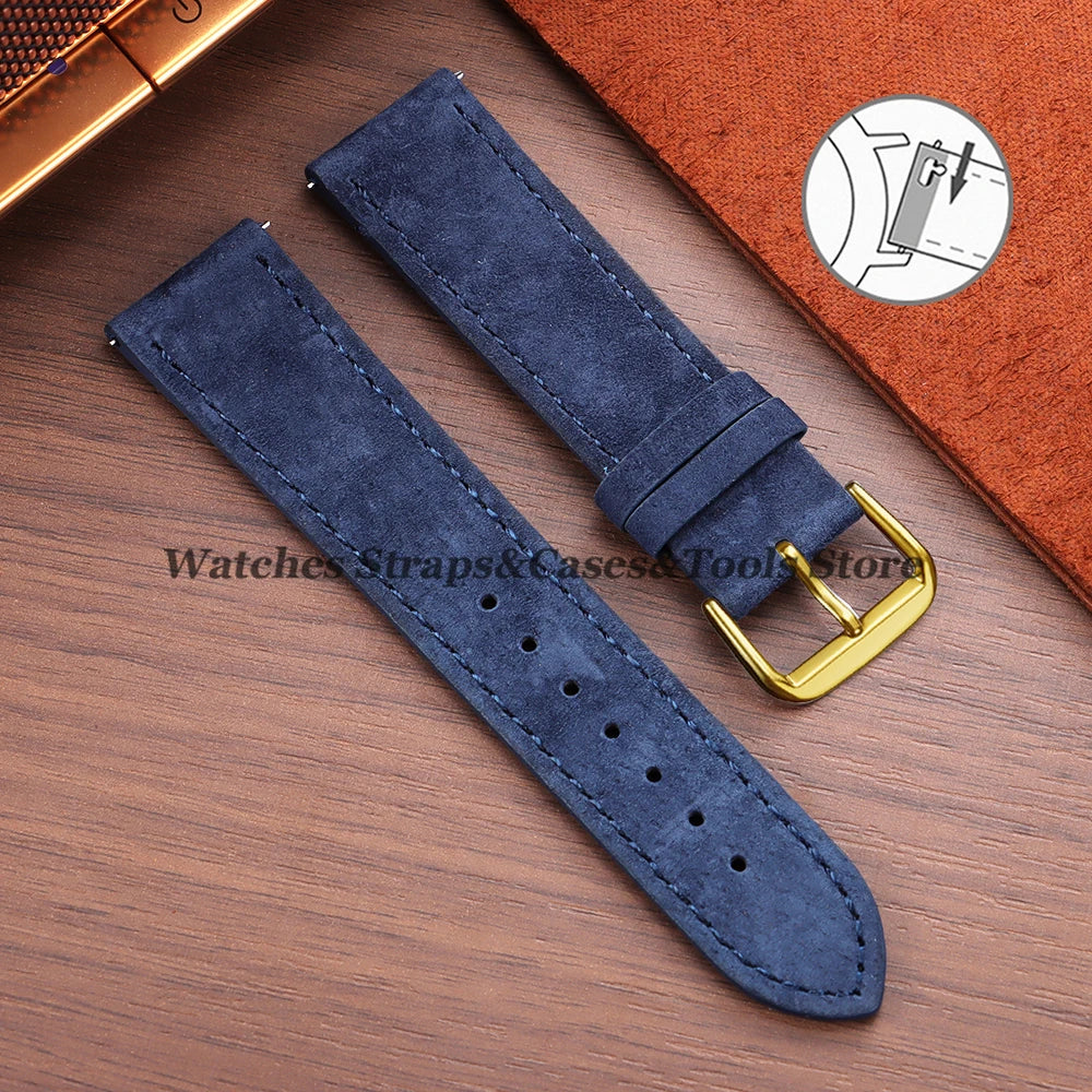 Vintage Suede Cowhide Leather Watch Strap (18–22mm, Quick Release)
