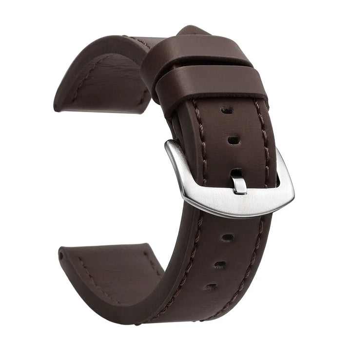 Fashion Vintage Leather Watch Strap – 18–24mm, Stainless Steel Buckle