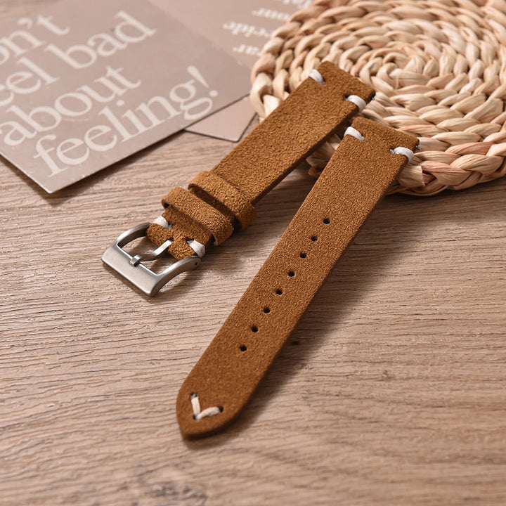 Vintage Suede Leather Quick Release Watch Strap – 20/22mm Brown/Grey