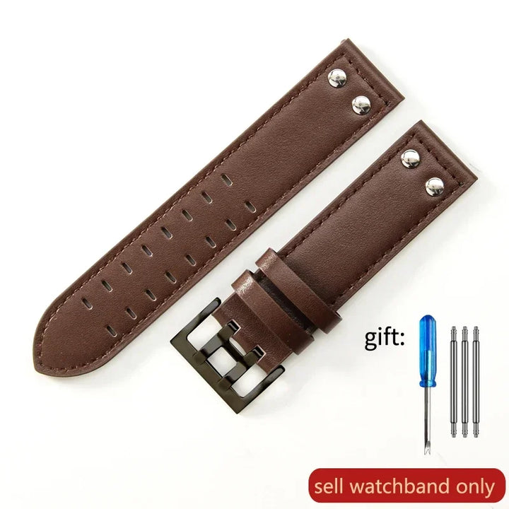 Double Row Hole Leather Watch Strap 20/22mm for Hamilton & Seiko