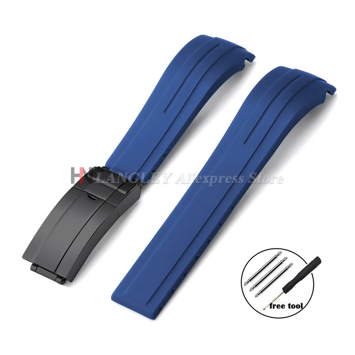 Curved Rubber Watch Strap for Rolex Oysterflex – 20–22mm, Waterproof