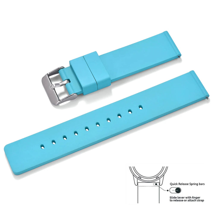 Premium Grade Flat Smooth FKM Rubber Watch Strap 16mm 18mm 20mm 22mm 24mm Soft Quick Release Rubber Watch Bands