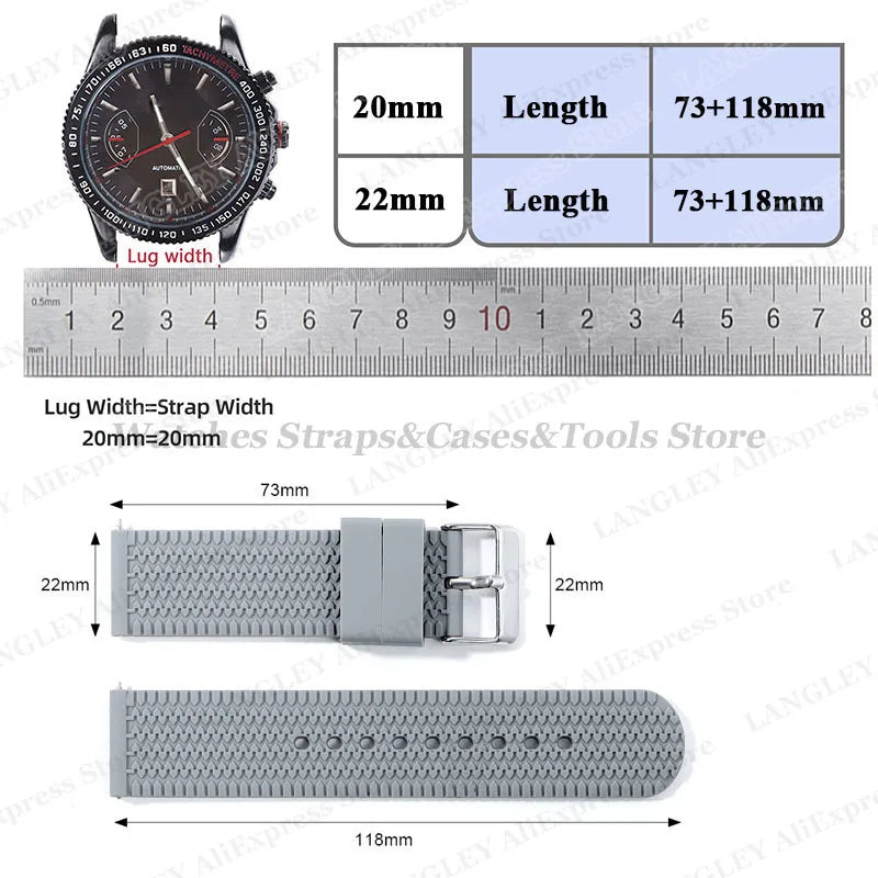 Soft Silicone Rubber Watch Band 18–24mm for Omega & Huawei (Quick