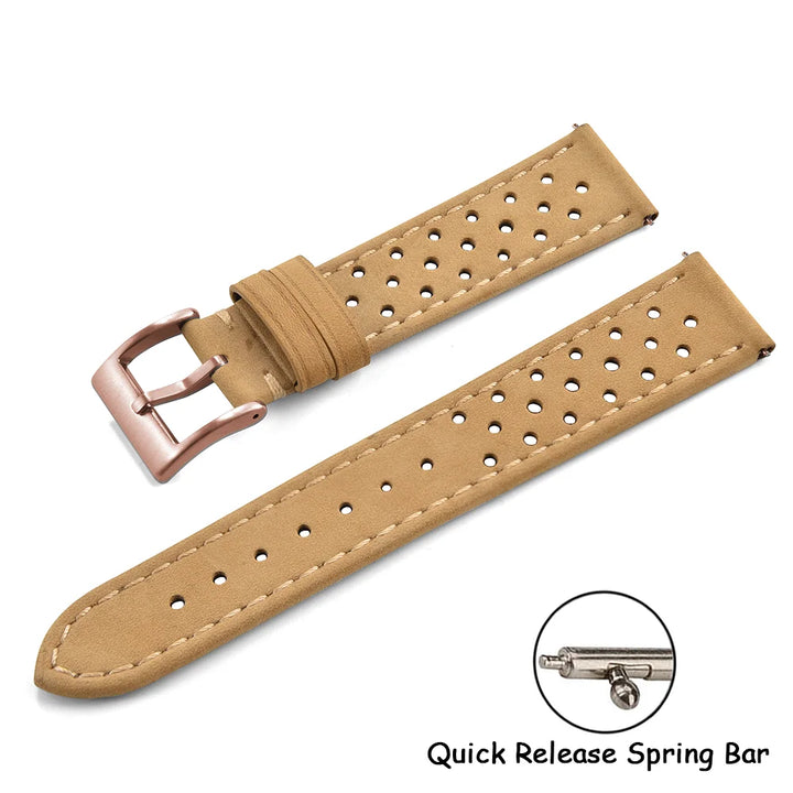 Vintage Racing Leather Watch Strap 18–22mm Quick Release for Omega
