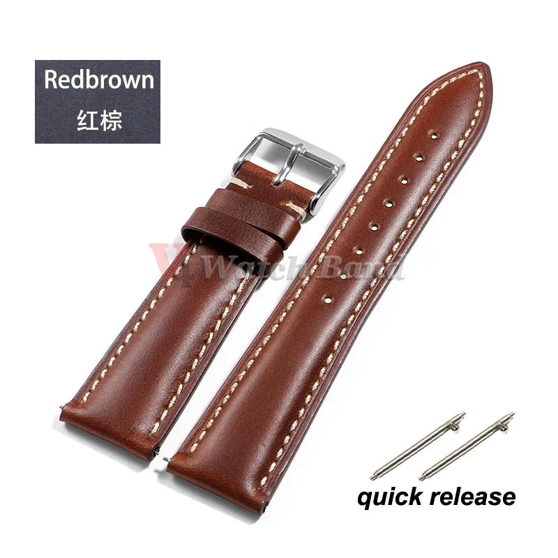 Vintage Oil Wax Leather Watch Strap – 18-22mm Brown for Samsung Galaxy