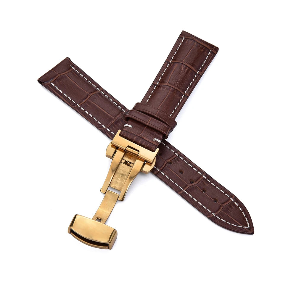 Universal Cowhide Leather Watch Strap – 18-22mm with Butterfly Buckle