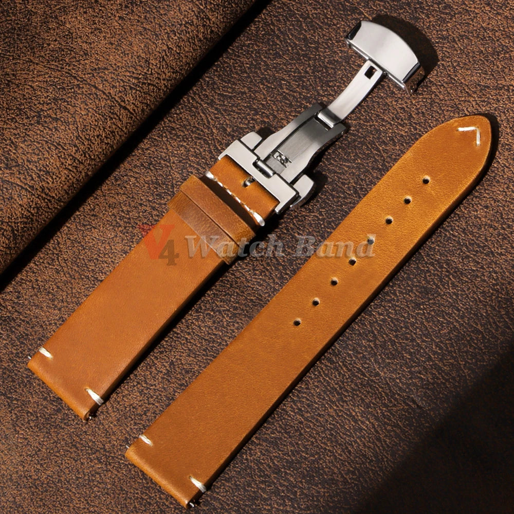 Handmade Retro Oil Wax Genuine Calfskin Strap 18mm 19mm 20mm 21mm 22mm 24mm Quick Release Belt Men Women Watch Band Accessories