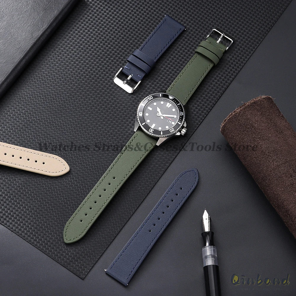 20mm 22mm Sailcloth Nylon Watchband for Samsung Galaxy Watch8/7/6/5 Watch Men Women Quick Release Leather Waterproof Watch Strap