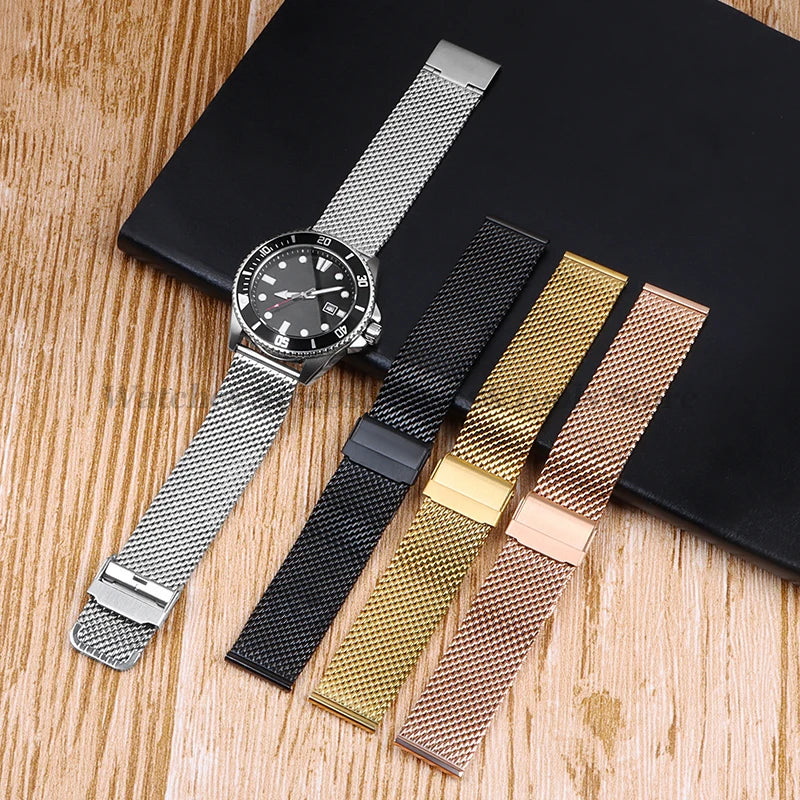1.0mm Milanese Mesh Stainless Steel Watch Strap – 18–24mm, Quick-Release with Folding Buckle