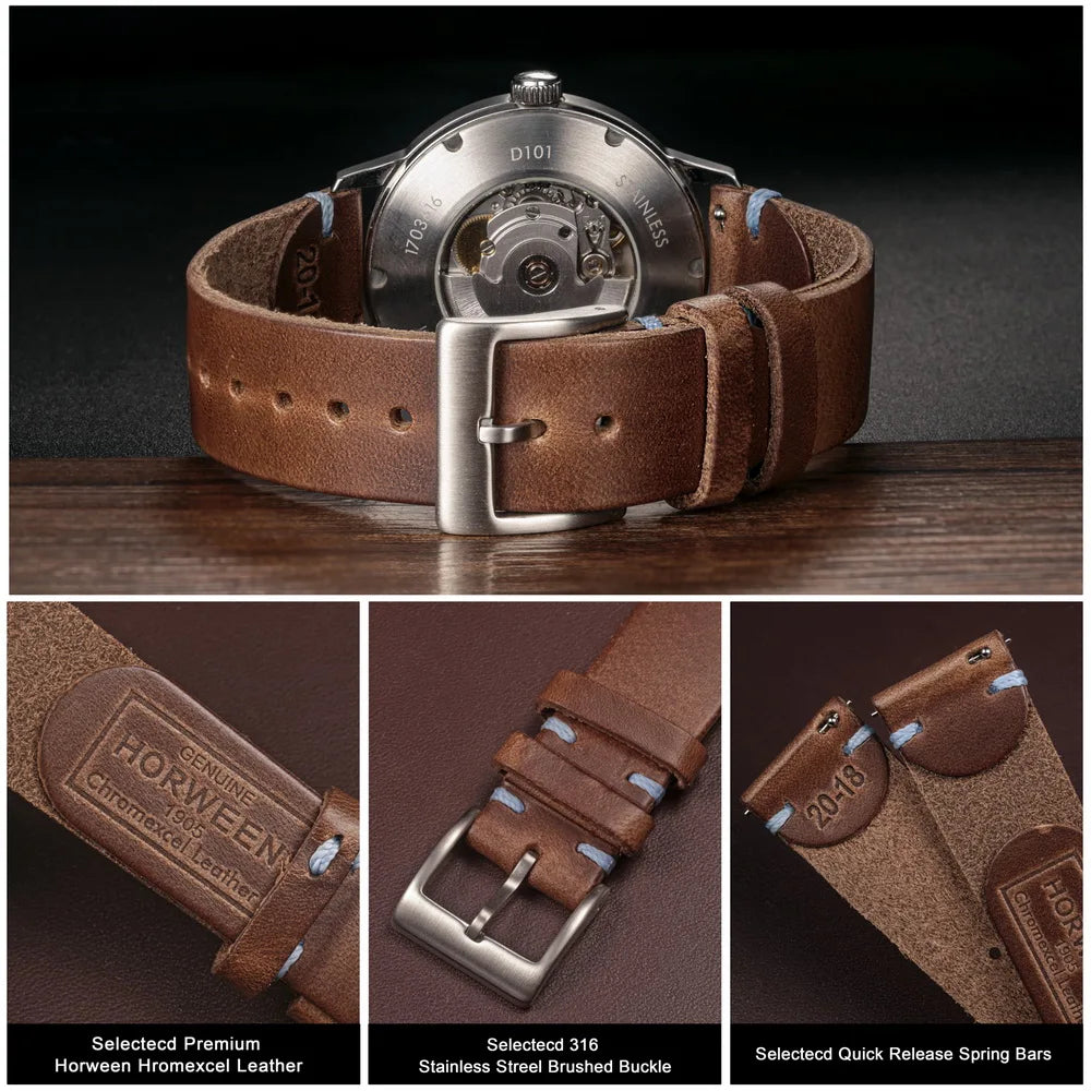 HEMSUT Leather Watch Bands 20 22mm Soft Wrap Handmade Wrist Straps Horween US Chromexcel 18mm 19mm 21mm