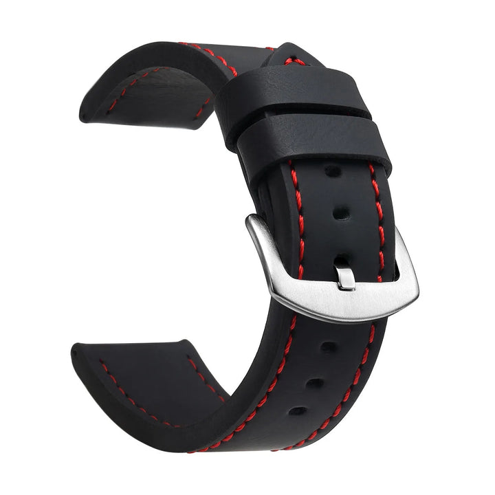 Fashion Vintage Leather Watch Strap – 18–24mm, Stainless Steel Buckle