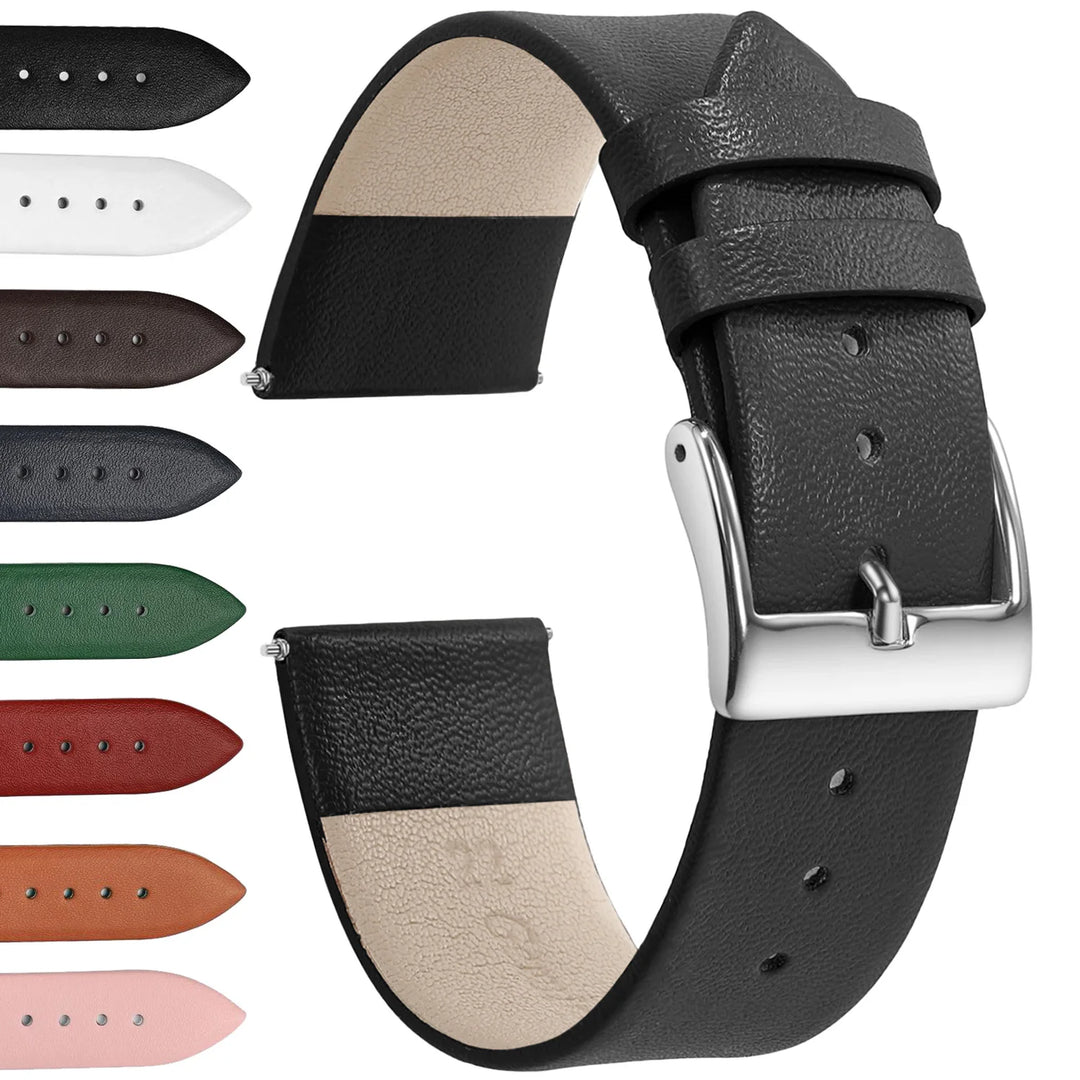 Genuine Leather Minimalist Thin Elegant Apple Watch Band 12–22mm (Soft Wrist Bracelet)