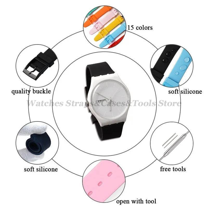 Soft Silicone Watch Strap – 16/17/19/20mm, Colorful Replacement with Tools
