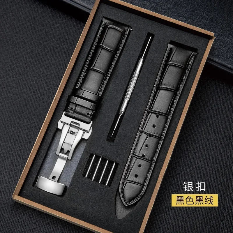 Genuine Leather Watch Strap with Butterfly Clasp (18–22mm)