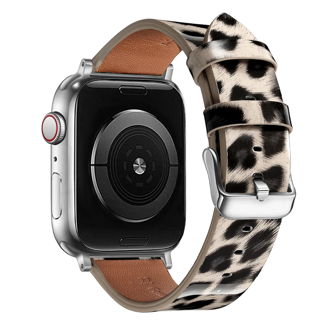 Leopard Leather Apple Watch Band for Women 38–49mm