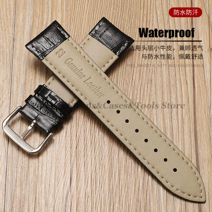 Calfskin Leather Strap Slub Pattern 12/13/14/15/16/17/18/19/20/21/22/23/24mm Universal Watchband for Samsung SmartWatch Bracelet