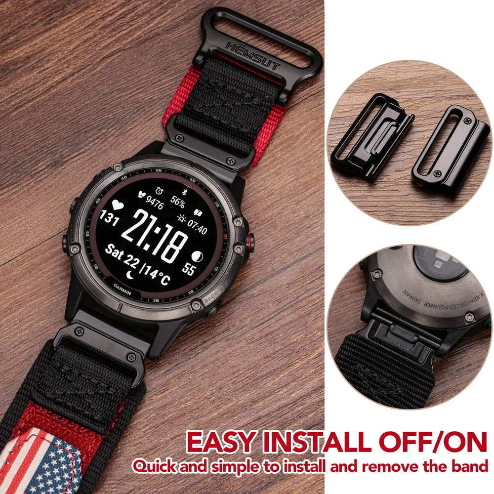 HEMSUT Nylon QuickFit Watch Strap – 20/22/26mm for Garmin Fenix, Tactix, MARQ