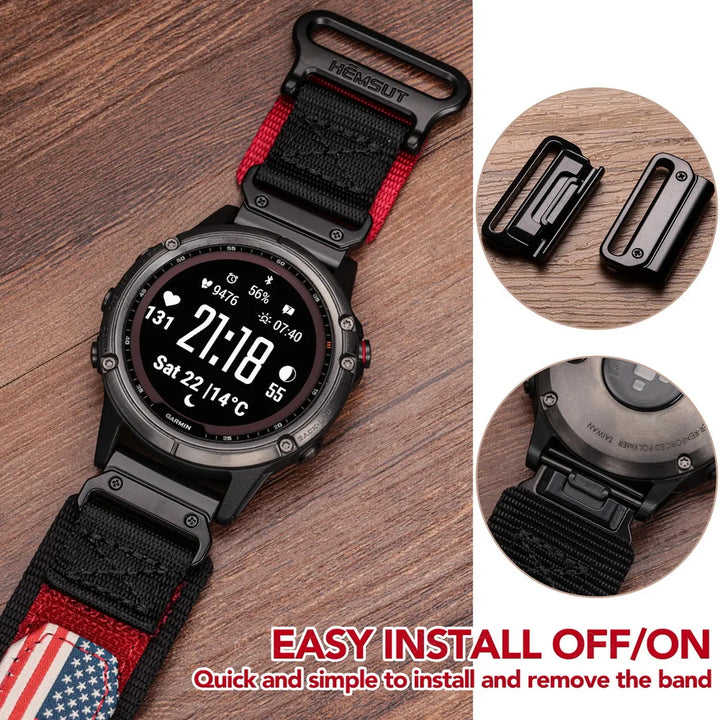 HEMSUT Nylon QuickFit Watch Strap – 20/22/26mm for Garmin Fenix, Tactix, MARQ