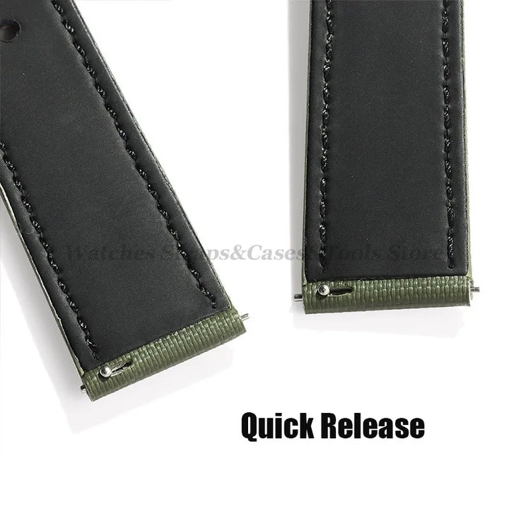 Sailcloth Nylon & Leather Watch Strap – 20/22mm, Omega & Huawei, Green