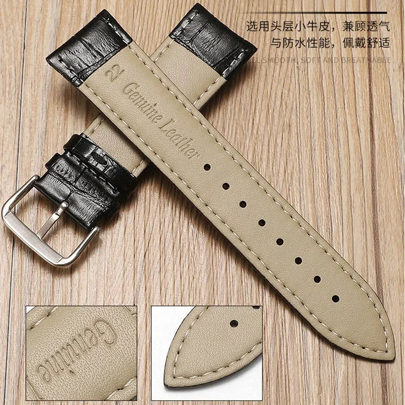 Genuine Calfskin Leather Watch Strap (10–24mm Universal)