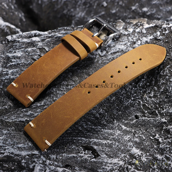 Oil Wax Leather Watch Strap – 18–22mm, Handmade Vintage Brown Cowhide for Omega